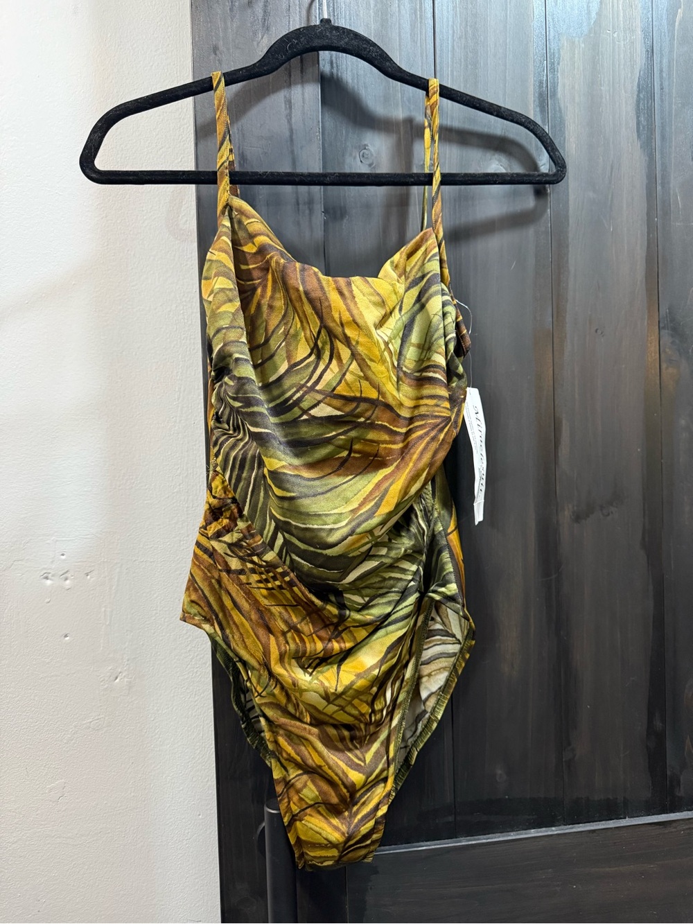 Miraclesuit Olive and Mustard Leaf-Print One-Piece Swimsuit size 10